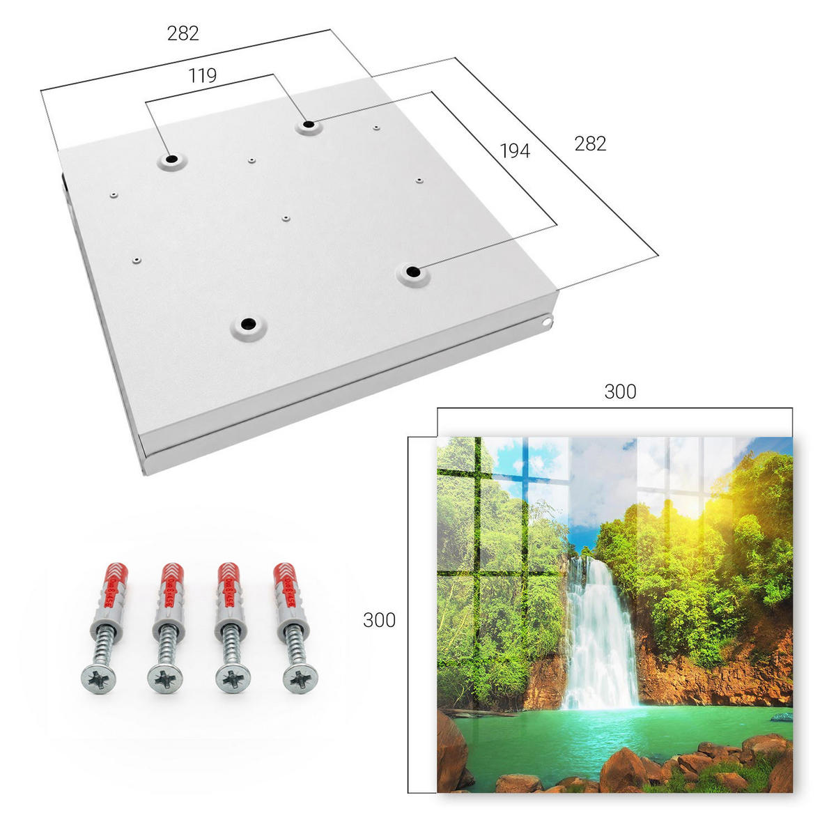 SCHLÜSSELBOX Weiß 30x30 cm – Türöffnung nach rechts - Tropischer Wasserfall - Grün, Metall (30/30/5cm) - TULUP