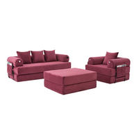 SITZGARNITUR DE-33801 modular mit Hocker Weinrot - Weinrot, Metall (200/67/190cm) - ComfortXL