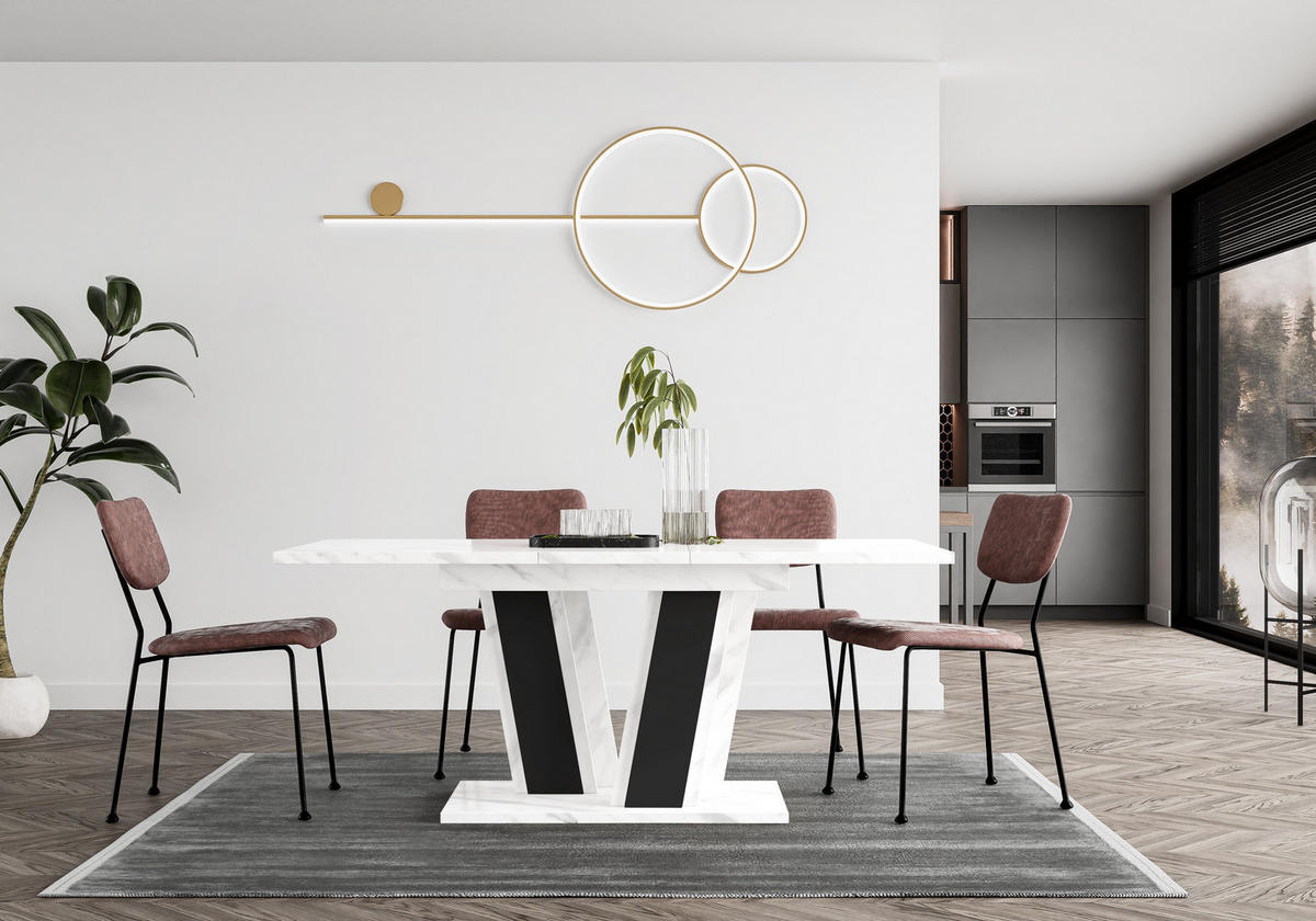 ESSTISCH BORSEN Ausziehbar 120 - 160 / 80 x 76 cm - Hellgrau/Schwarz, Holz (120/80/76cm) - MASSENO