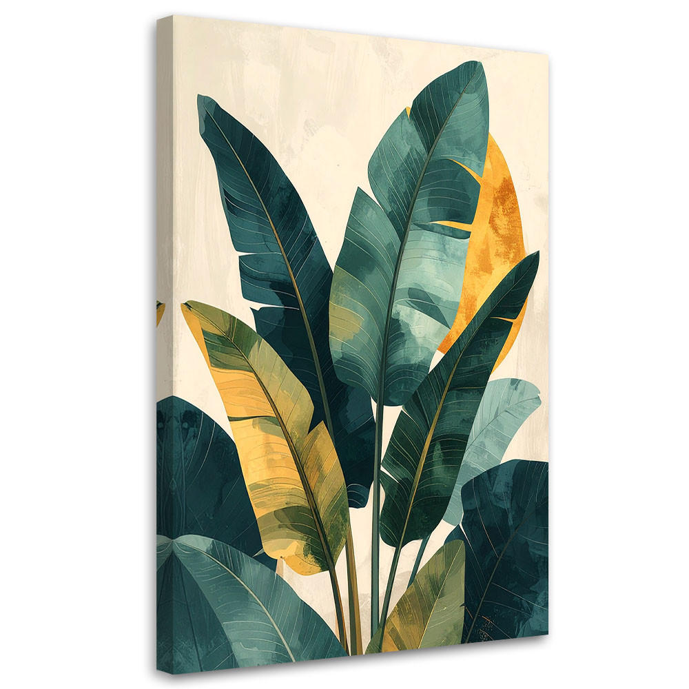 LEINWANDBILDER, Exotische Blätter in Grün- Gold- und Beigetönen - Grün, Textil (20/30cm) - Feeby