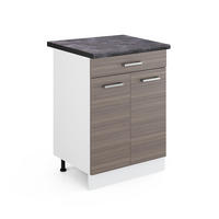 KÜCHENUNTERSCHRANK R-Line Grau 60 cm mit Schublade, AP Anthrazit - Weiß/Braun, Holzwerkstoff (60/81.6/60cm) - Vicco