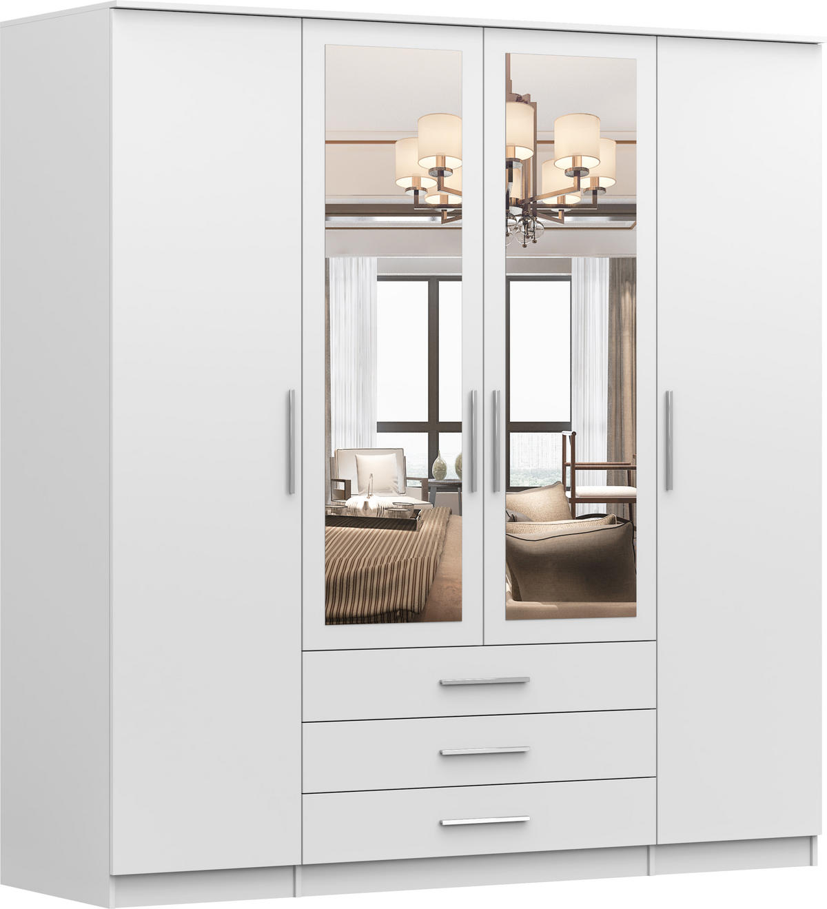 DREHTÜRENSCHRANK - RUTH 4D WEIß - Weiß, Holzwerkstoff/Metall (200/210/64cm) - Möblo