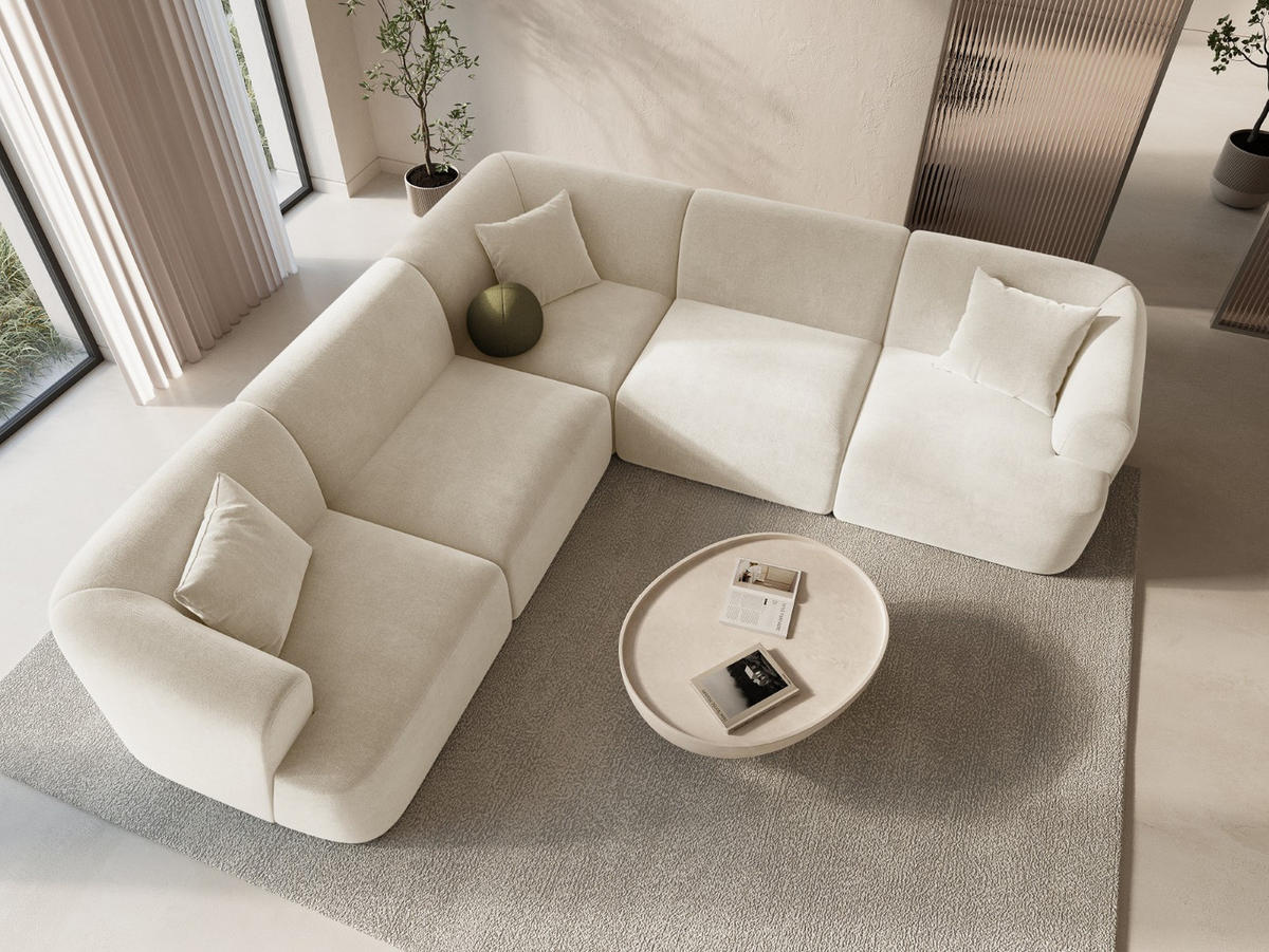 SYMMETRISCHES-MODULARES-ECKSOFA Campi aus Samt leichtes beige 6 Sitzplätze - Creme, Textil (255/255cm) - Cosmopolitan Design