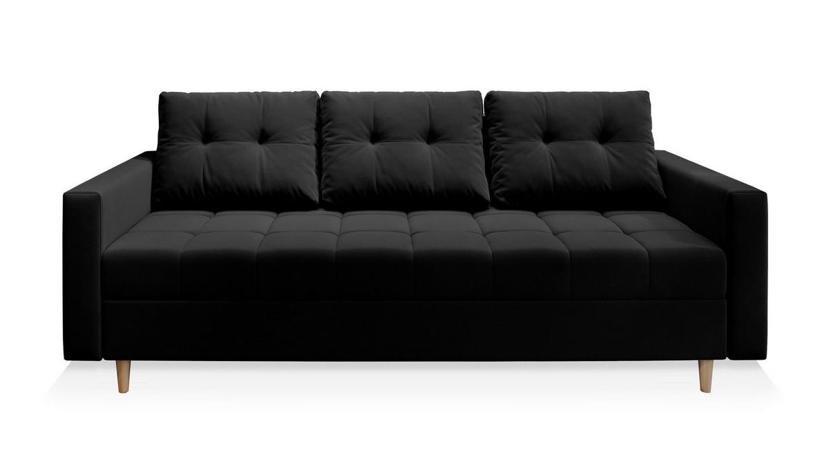POHOVKA MILO, Plyšová látka KRONOS, Černá - černá/barva dubu, dřevo/kompozitní dřevo (220/93/87cm) - MASSENO