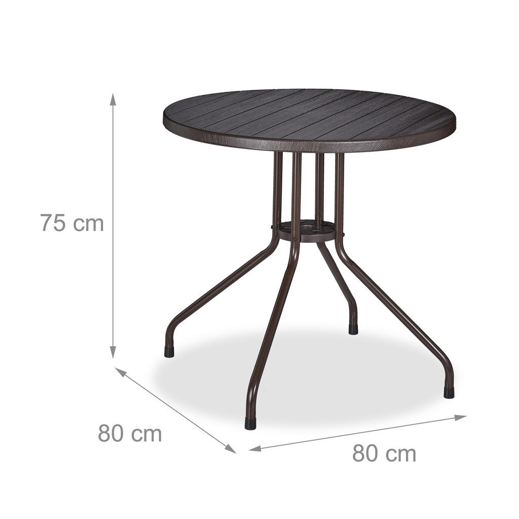 Thumbnail - Relaxdays Gartentisch, Braun, Kunststoff, Metall, 80x75x80 cm, Gartenmöbel, Gartentische, Gartentische