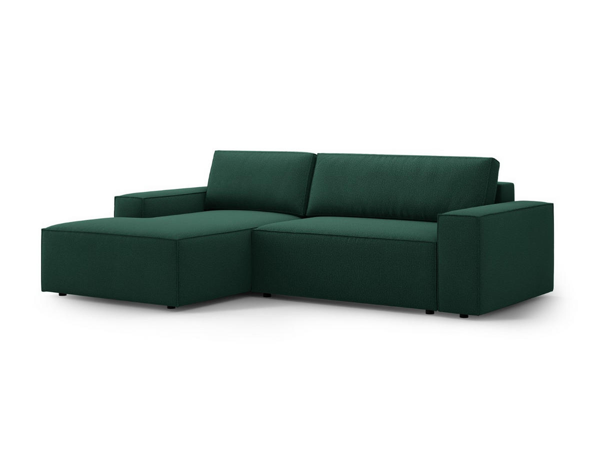 AUSKLAPPBARES-ECKSOFA links mit Container Jodie aus strukturiertem Stoff grün 3 Sitzplätze - Grün, Textil (246/151cm) - Micadoni