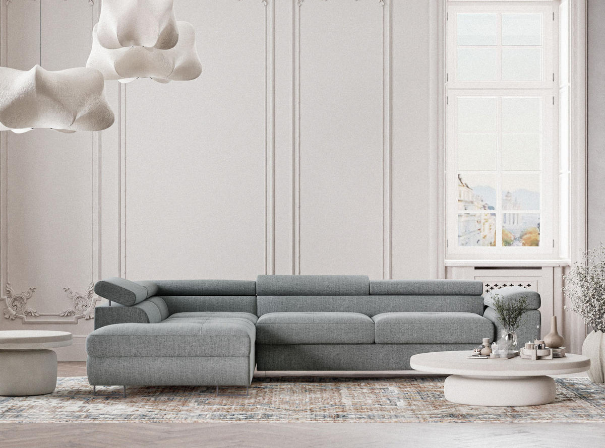 ECKSOFA Concord Blau grau Webstoff - Links Seite - Blaugrau/Schwarz, Holz/Holzwerkstoff (203/277cm) - Maison de Reve