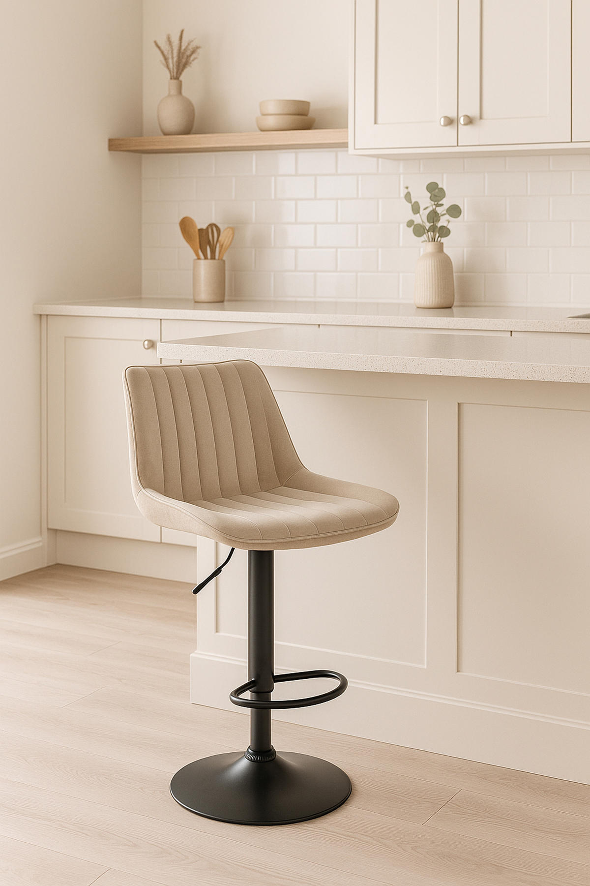 BARHOCKER Tolor Samt schwarz creme - Schwarz/Naturfarben, Textil/Metall (49.5/112/50cm) - TPFLiving