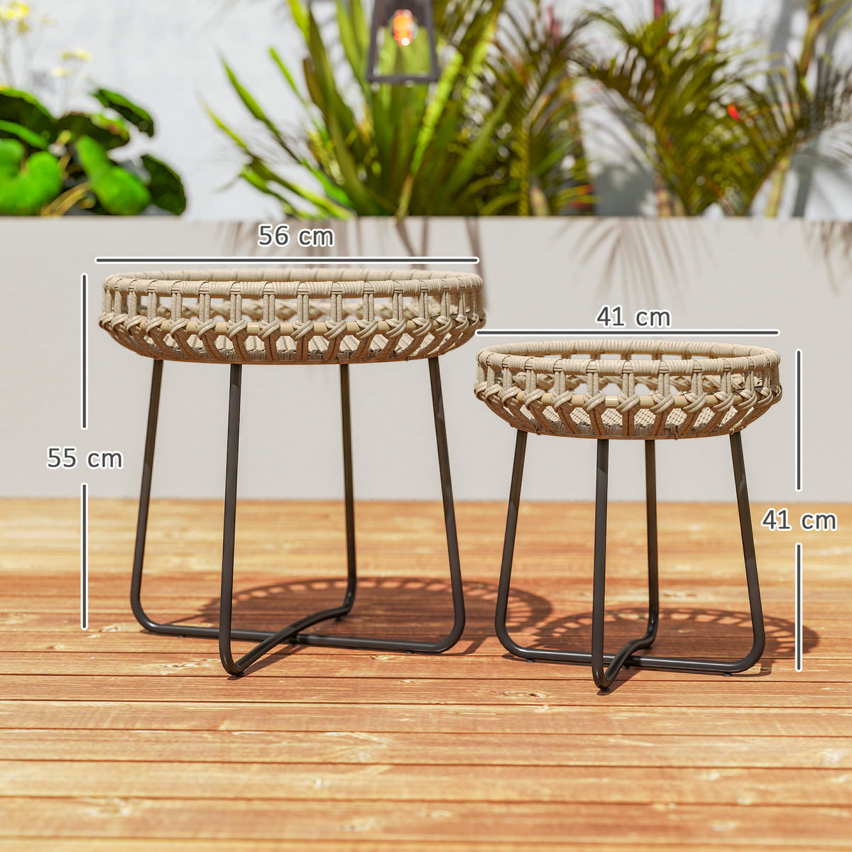 BEISTELLTISCHE DE-06650 2er Set, rund, mit X-Beine, verstellbare Fußpads Braun - Braun, Kunststoff/Metall (56/56/55cm) - ComfortXL