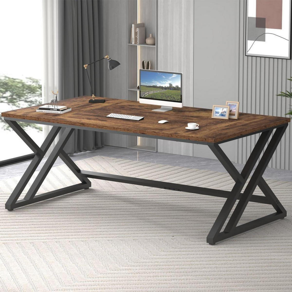 SCHREIBTISCH Holz Metall Vintagebraun-schwarz 180 cm - Braun, Holzwerkstoff (80/177.8/75cm)