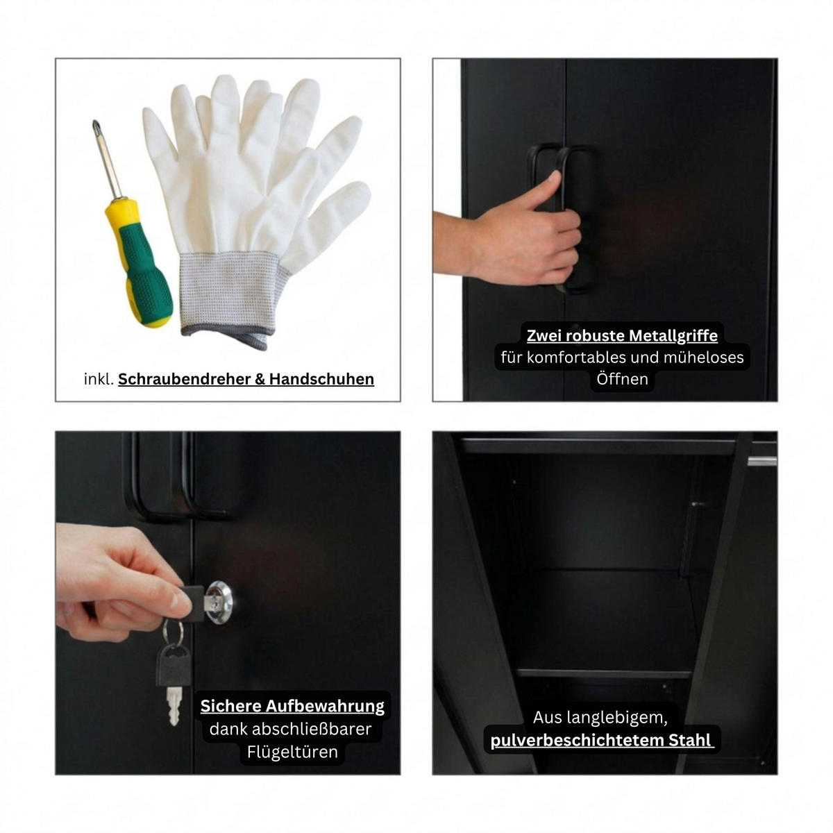 PUTZMITTELSCHRANK Rhino Metall 170x70x30cm Schwarz - Schwarz/Weiß, Metall (70/170/30cm) - PROREGAL