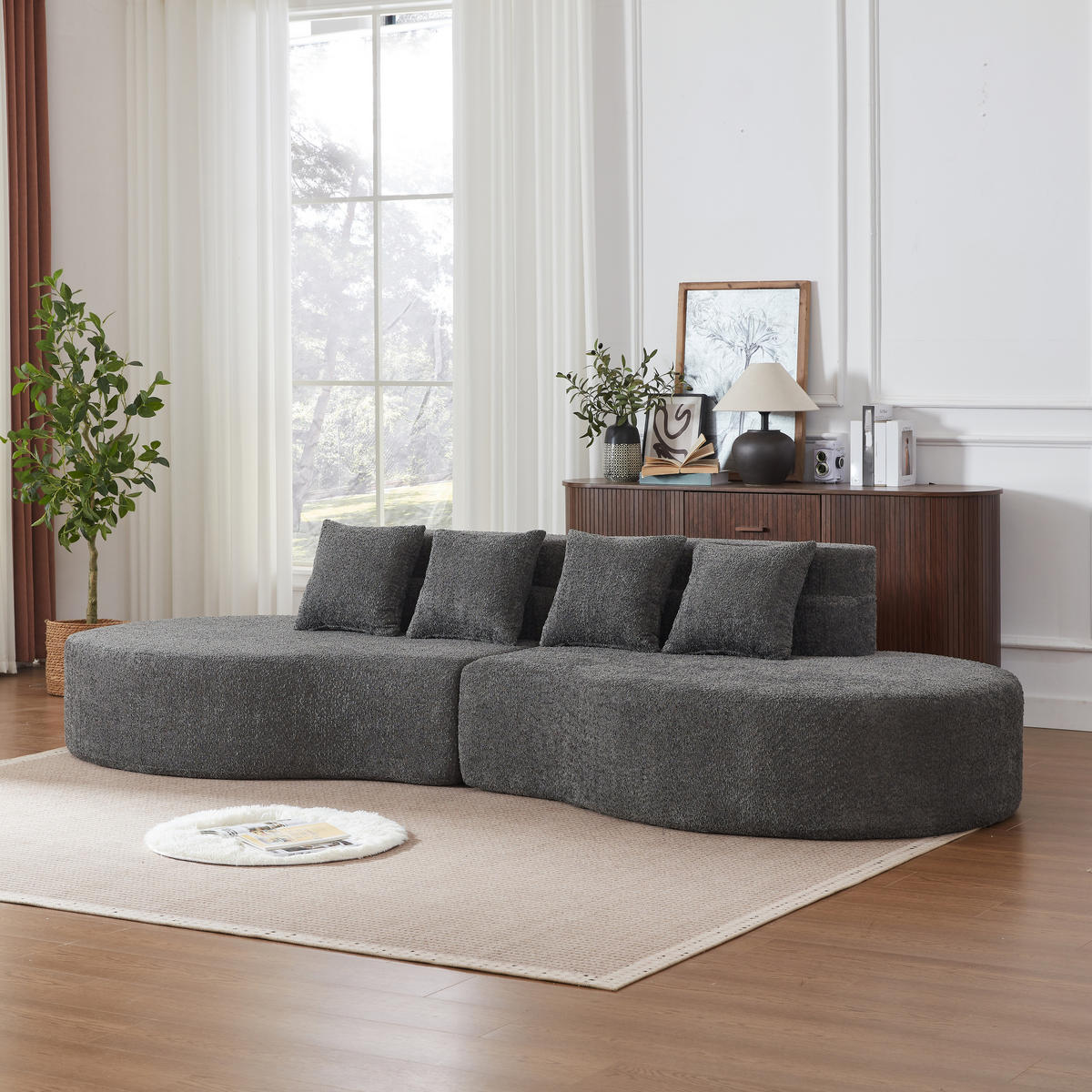 4-SITZER SOFA Chenille Grau Modulares 2-teiliges Design - Grau, Textil (310/65/110cm) - WISHDOR