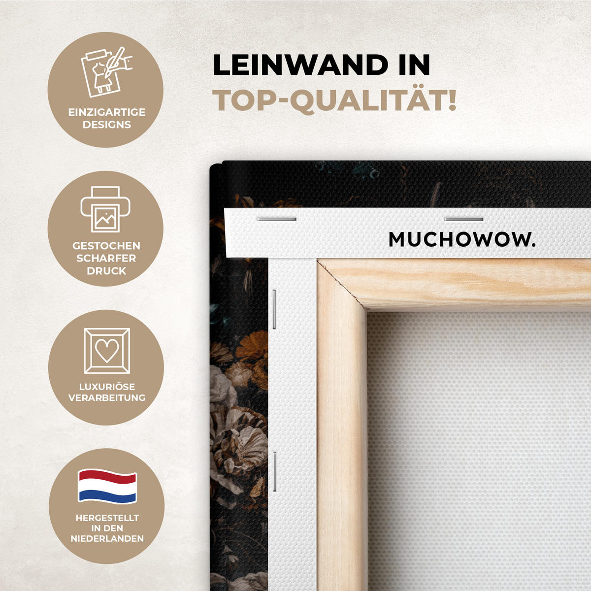 LEINWANDBILD Frau - Luxus - Blumen - Schmetterling - Porträt Wandbild 40x30 cm - Schwarz, Textil (40/30cm) - MuchoWow