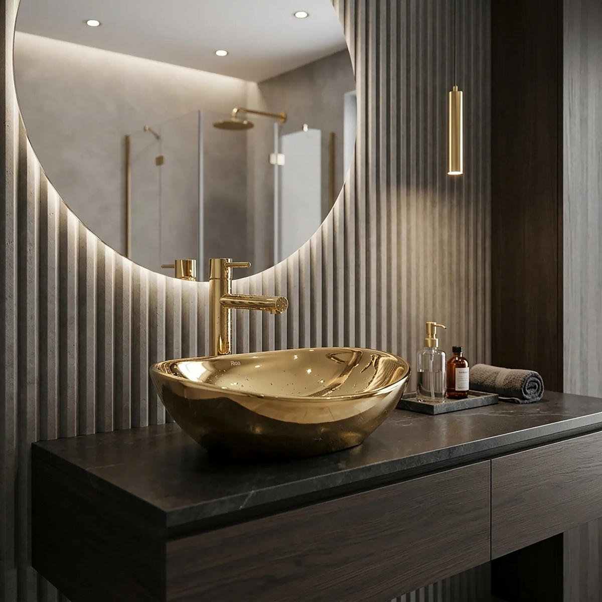 AUFSATZWASCHBECKEN Rea Sofia Gold - Goldfarben, Keramik (34.5/15/41cm) - REA