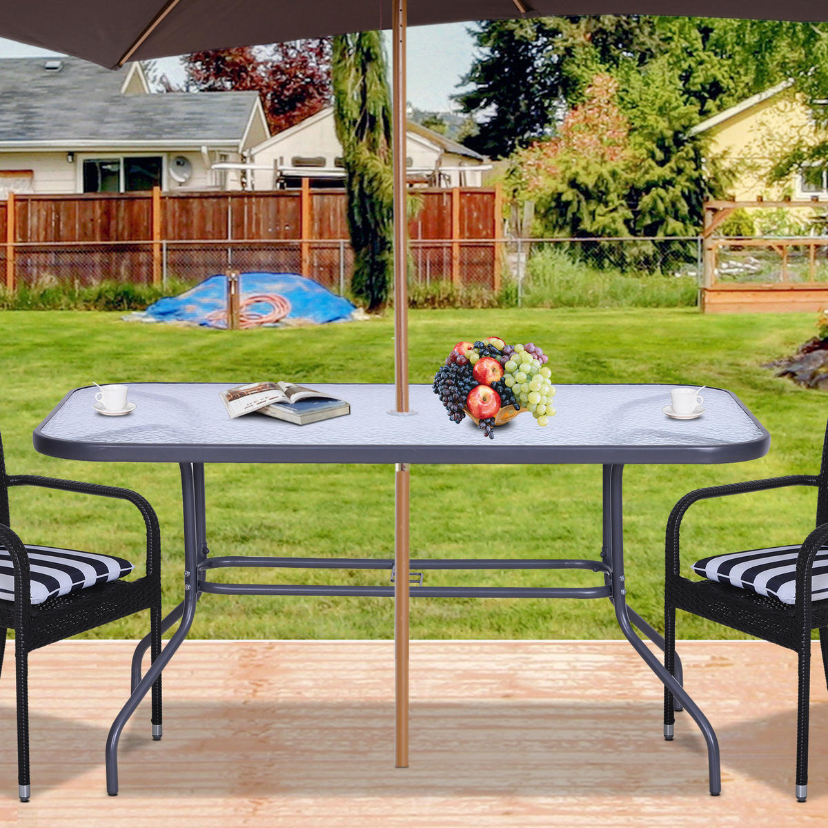 GARTENTISCH DE-14073 rechteckig 140x80 cm, mit Schirmhalterung Grau - Grau, Metall (140/80/70cm) - ComfortXL