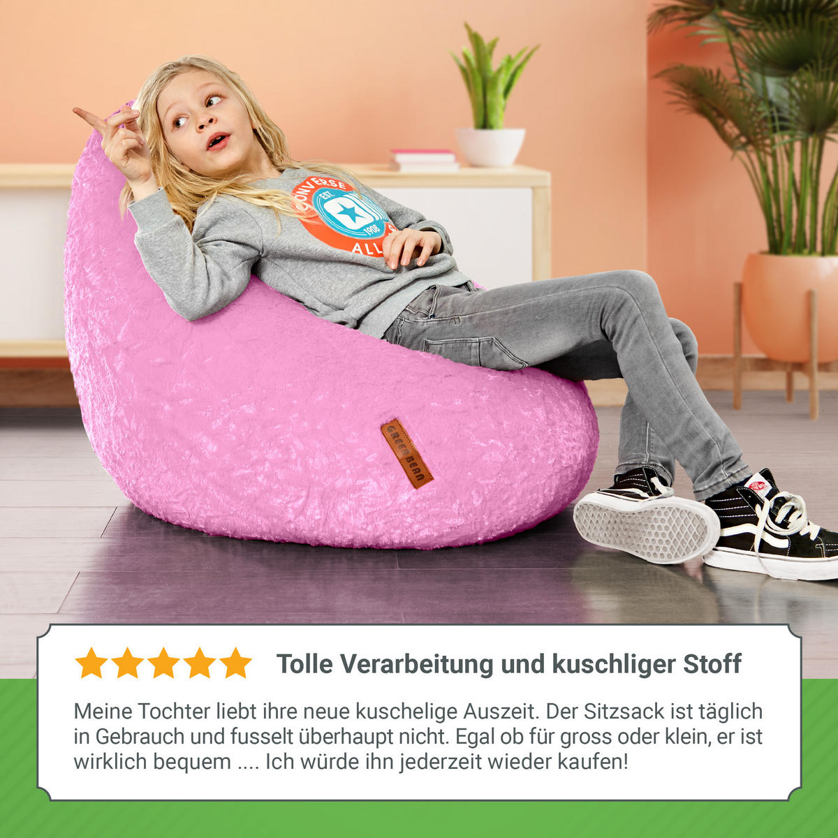 SITZSACK "Plüsch" 60x45x45cm - 120L - Rosa, Textil (45/60/45cm) - Green Bean