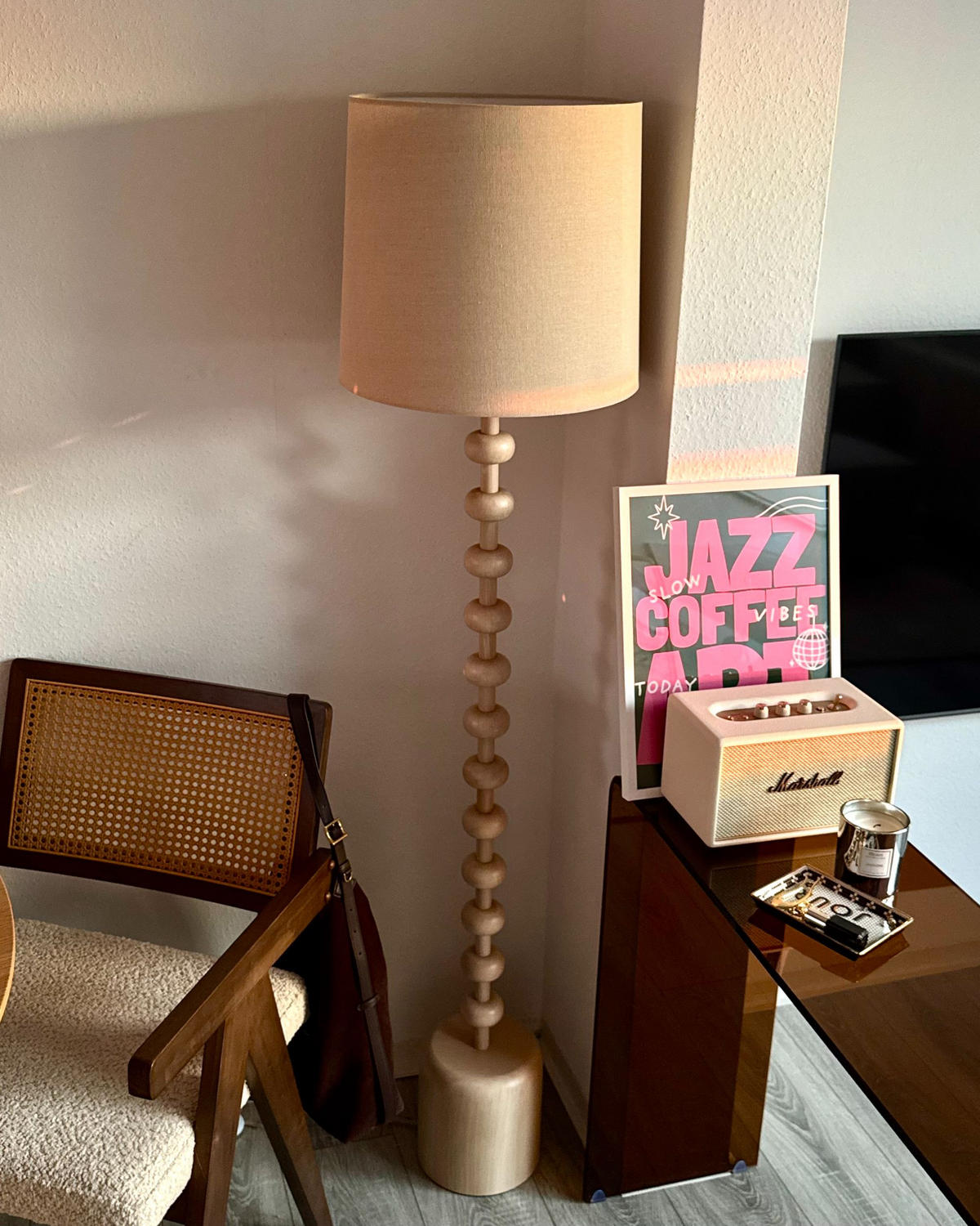 STEHLAMPE Braun Krios - Hellbraun/Beige, Metall (36/36/149cm) - Beliani