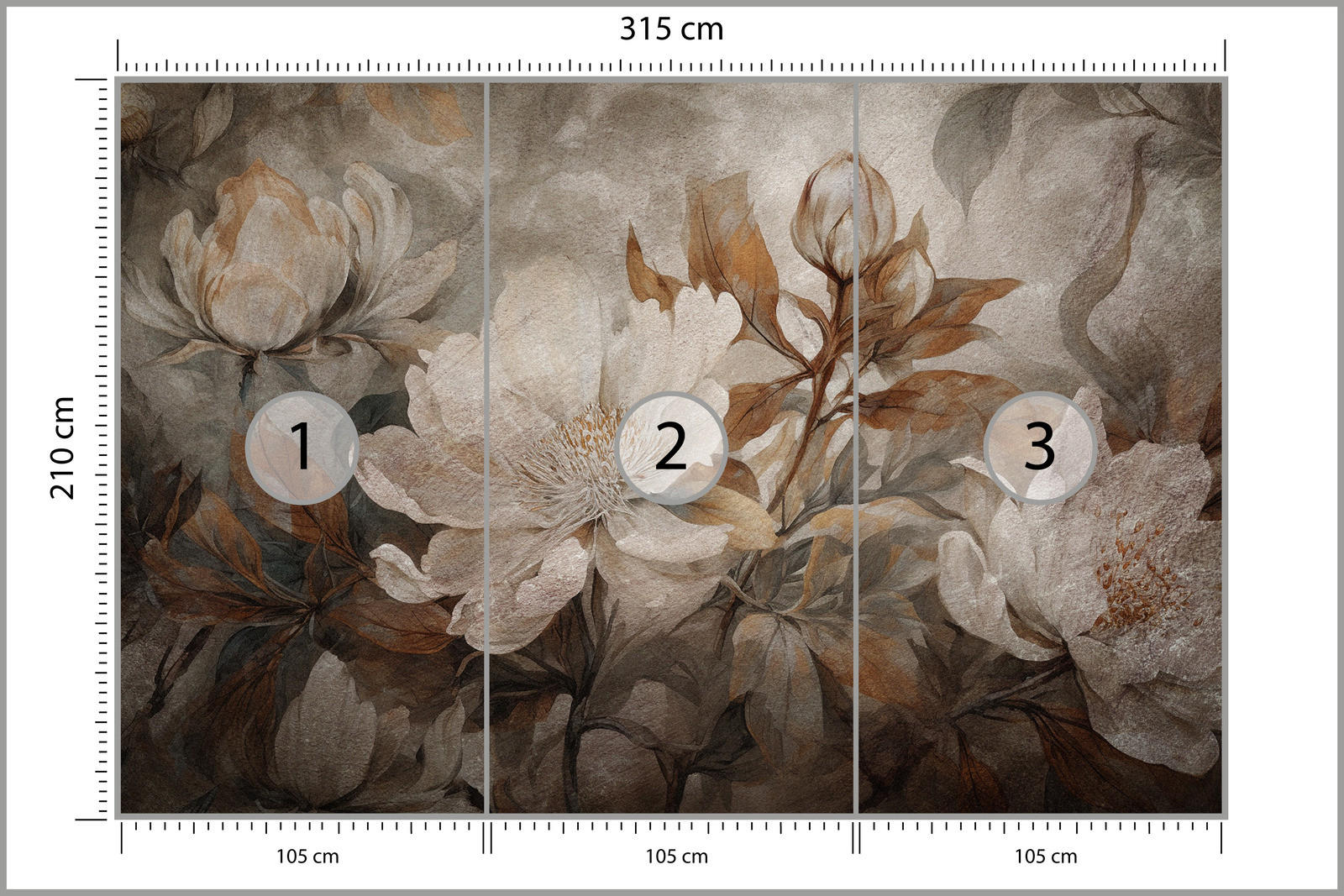FOTOTAPETE Blumen Blätter Pflanzen Natur Retro Stil 315x210cm - Beige/Braun, Papier (315/210cm) - Muralo