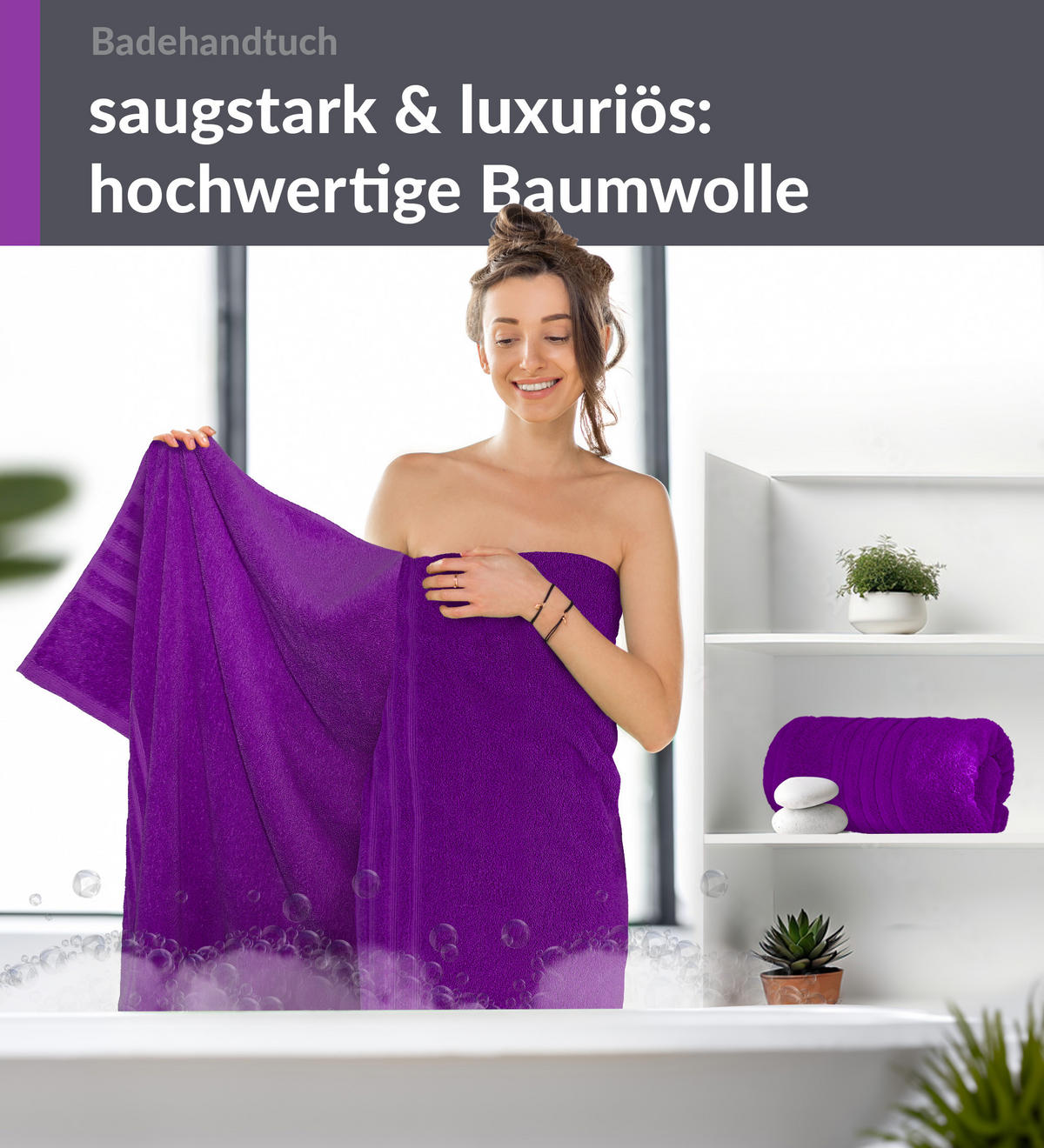 BADETUCH London Aubergine Lila 2er Set 100x150 - Aubergine, Textil (100/150cm) - Lashuma