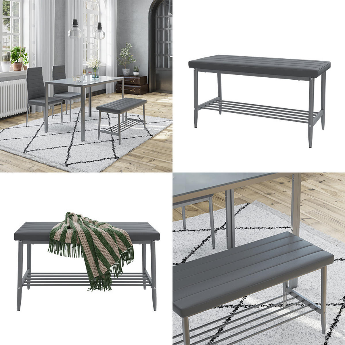 SITZBANK Grand Grau 85 x 35 cm - Grau, Textil (85/46.5/35cm) - Vicco