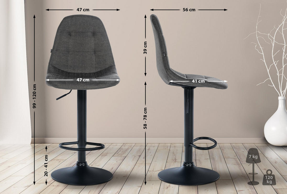 BARHOCKER Metall dunkelgrau - Dunkelgrau, Textil/Metall (47/99/56cm) - CLP