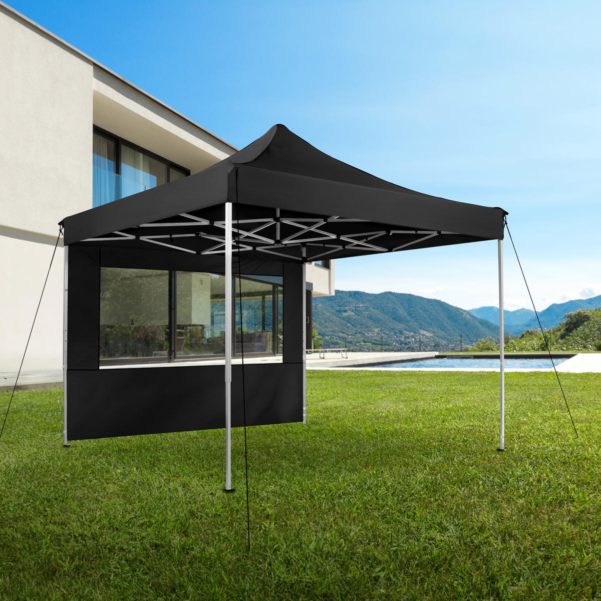 PAVILLON Olivia,inklusive Spannseilen, Heringen und Tragetasche,schwarz - Schwarz, Kunststoff (300/280/300cm) - tectake