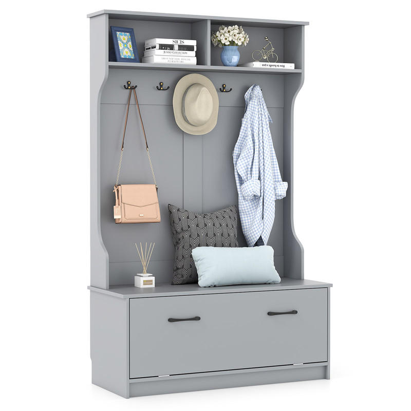 GARDEROBENSTÄNDER mit Sitzbank grau - Grau, Holzwerkstoff (100/160/39cm) - COSTWAY