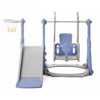 KINDERRUTSCHE 4 in 1 Schaukel Basketball Kletterleiter blau grau - Blau, Holz (70/102/70cm) - Fortuna Lai
