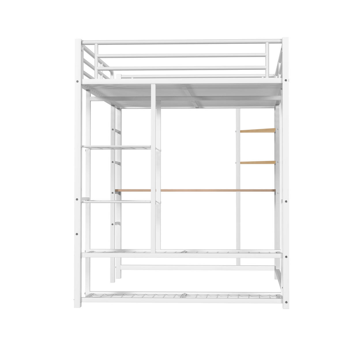 HOCHBETT 140/200 cm DE-01298, in Weiß, mit Tisch und Kleiderschrank - Weiß, Metall (140/200cm) - ComfortXL
