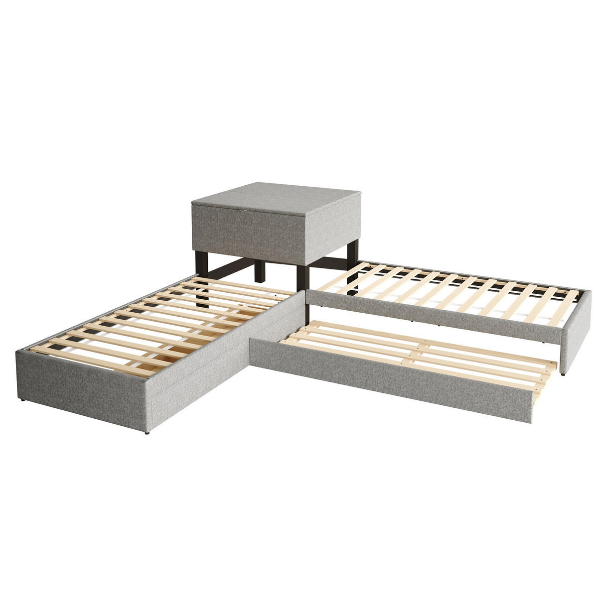 POLSTERBETT 90/200 cm grau aus Leinen mit Ausziehbett und Stauraum - Grau, Holzwerkstoff (90/200cm) - OKWISH