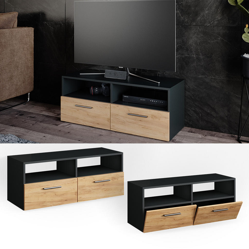 Thumbnail - Vicco Lowboard, Anthrazit, Anthrazit, Holzwerkstoff, 4 Fächer, 2 Schubladen, Rechteckig, 95x38x33.2 cm, Wohnzimmer, Wohn...