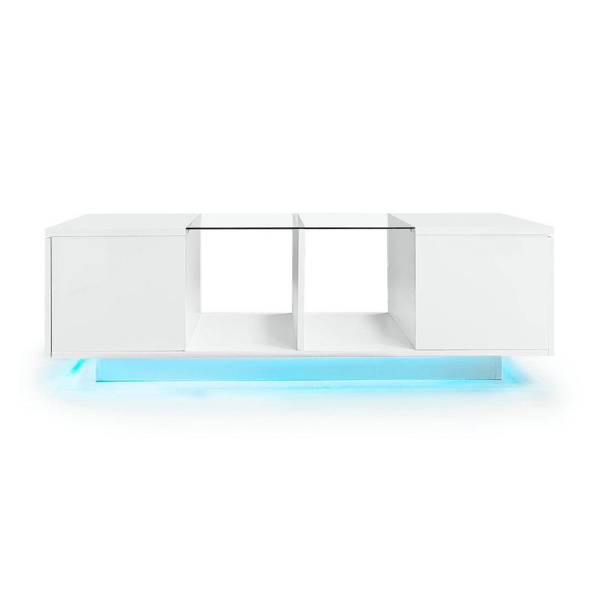 COUCHTISCH LED-Beleuchtung Hochglanz Weiß Glas & MDF 120x50cm - Weiß, Holz (129.49/59.51/14.99cm) - FLIEKS
