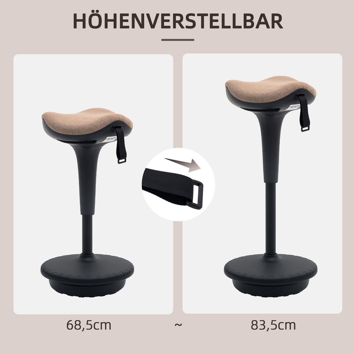 BÜROHOCKER mit Schwenkfunktion, ergonomischer Arbeitshocker, Braun - Braun, Textil (34/83.5/34cm) - HOMCOM