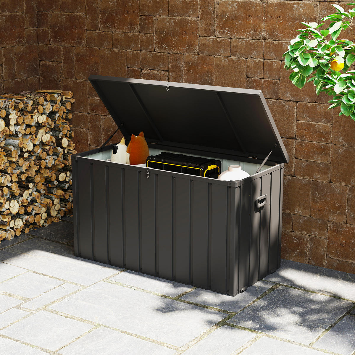 KISSENBOX DE-18673 450 Liter mit Gasfeder und Rollen - Dunkelgrau, Metall (61.5/70/125.5cm) - ComfortXL