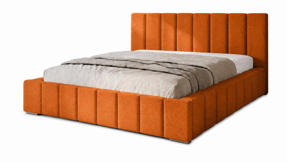 MARPUR Polsterbett MENOS 180x200 cm mit Bettkasten und Lattenrost, Veloursstoff Gelb - Chromfarben/Gelb, Holz/Holzwerkstoff (180/200cm) - Marpur