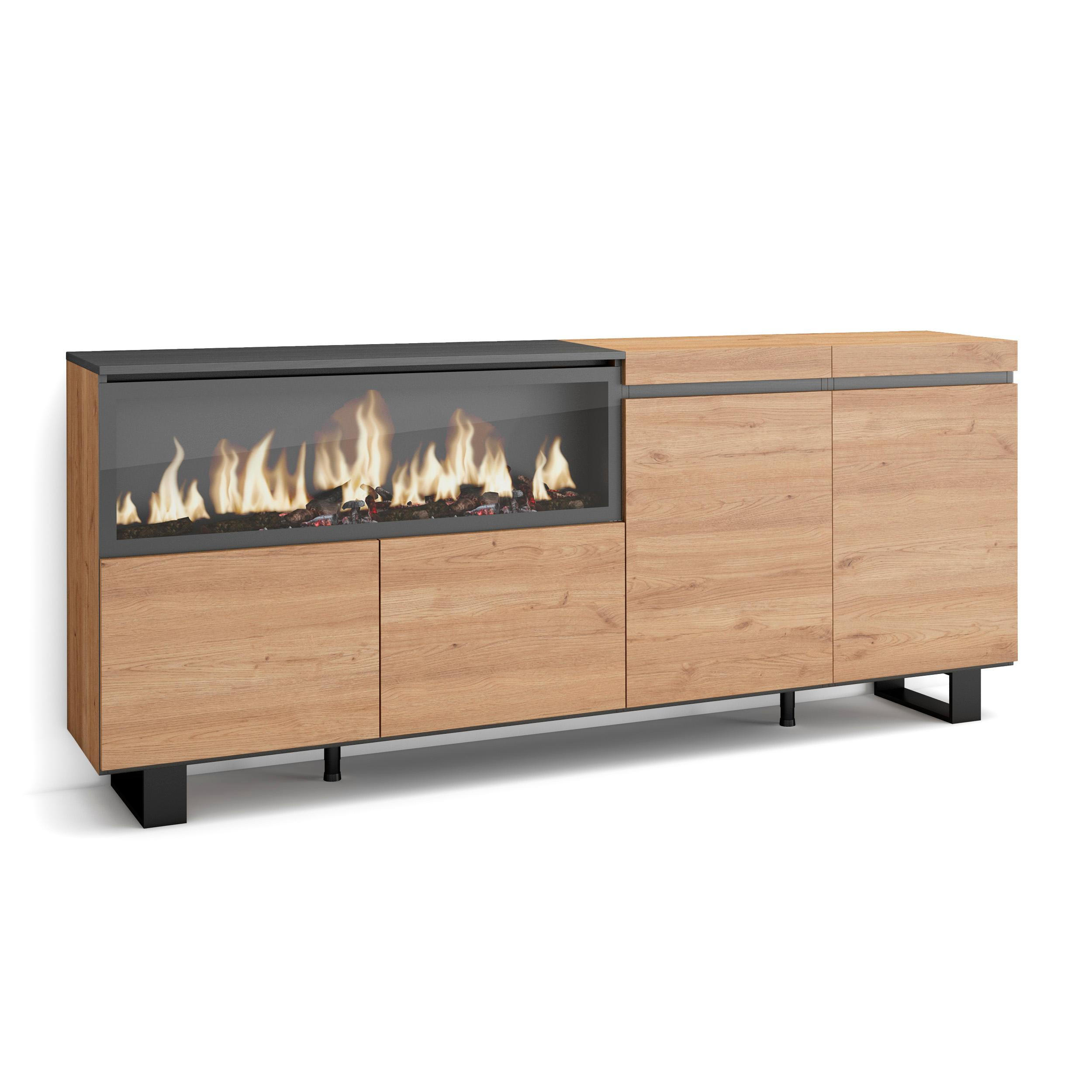 SIDEBOARD Highboard, Elektrokamin XXL, eiche, 208/35/87cm - Eichefarben/Beige, Holzwerkstoff (208/87/35cm) - Skraut Home