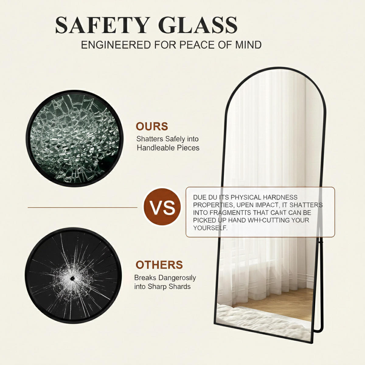 GANZKÖRPERSPIEGEL Bogen-Design mit U-Standfuß & Aluminiumrahmen 162/53 cm Schwarz - Schwarz, Glas/Metall (53/162/3cm) - Creahappy