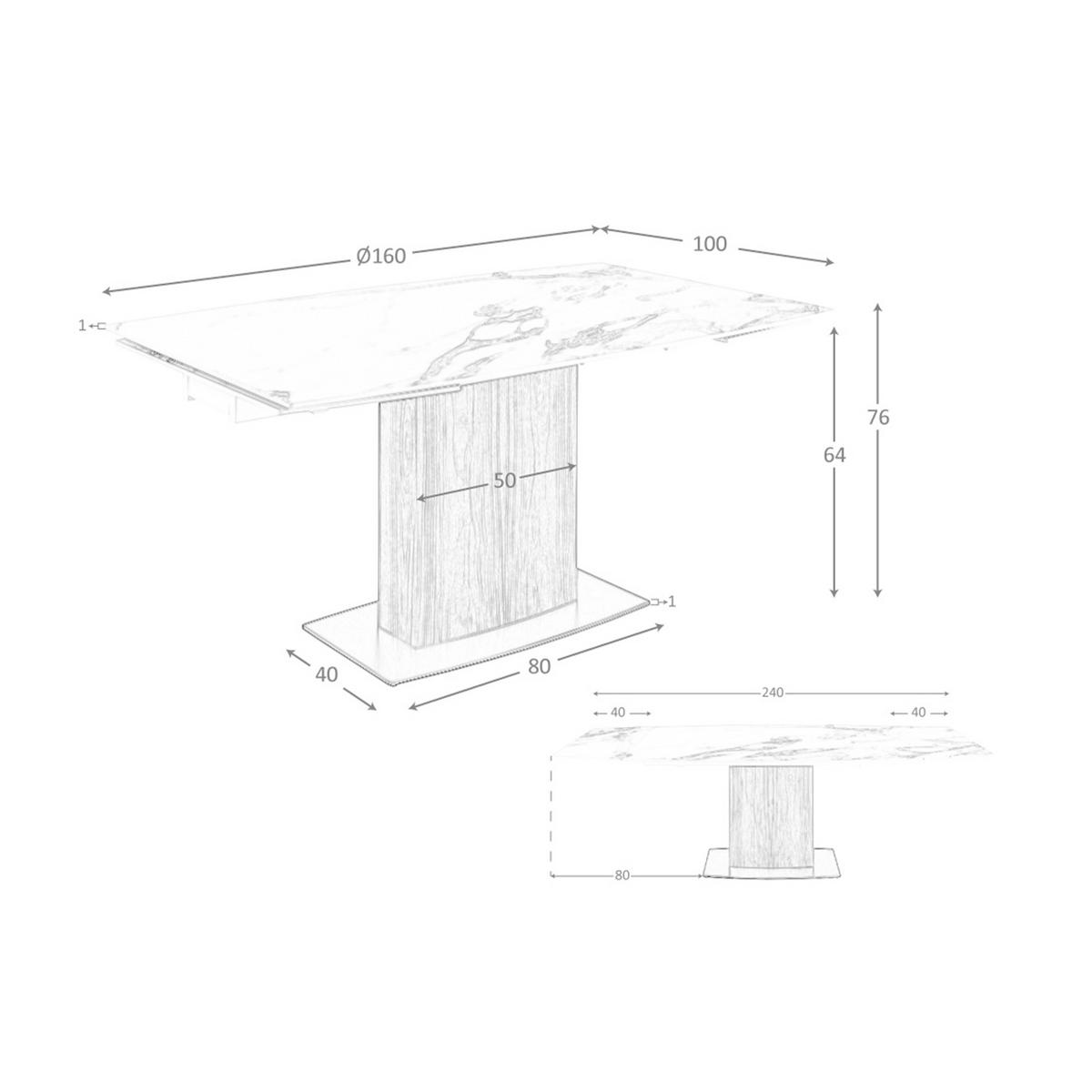 ESSTISCH Ausziehbarer Esstisch ovales Fass porzellanmarmor aus Walnuss Ø160/100/76 cm - Walnussfarben/Schwarz, Stein (100/160/76cm) - ANGEL CERDA
