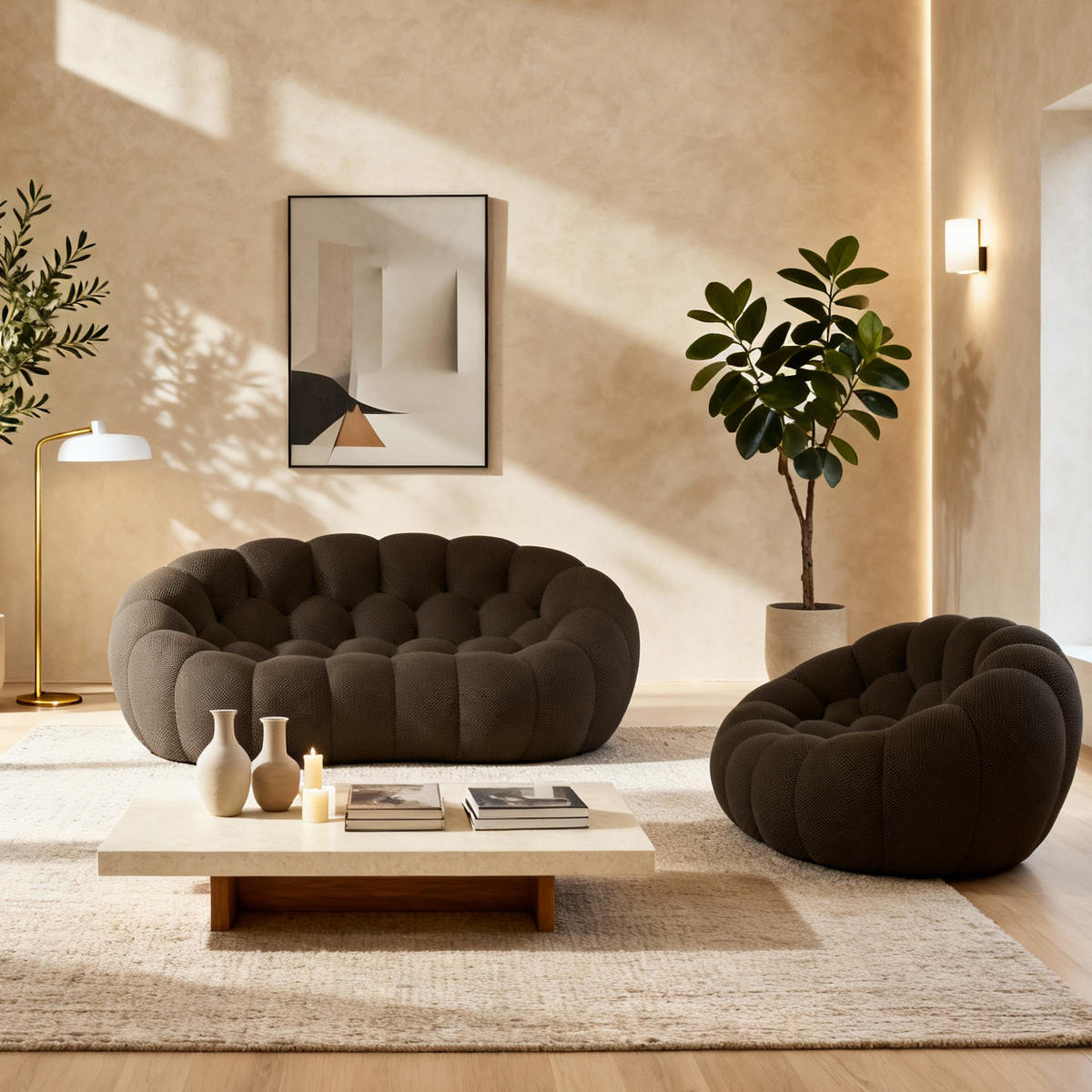 SITZGARNITUR Cocoon Sofa und Sessel Schokolade - Dunkelbraun, Textil (190/75/113cm) - COCO Living