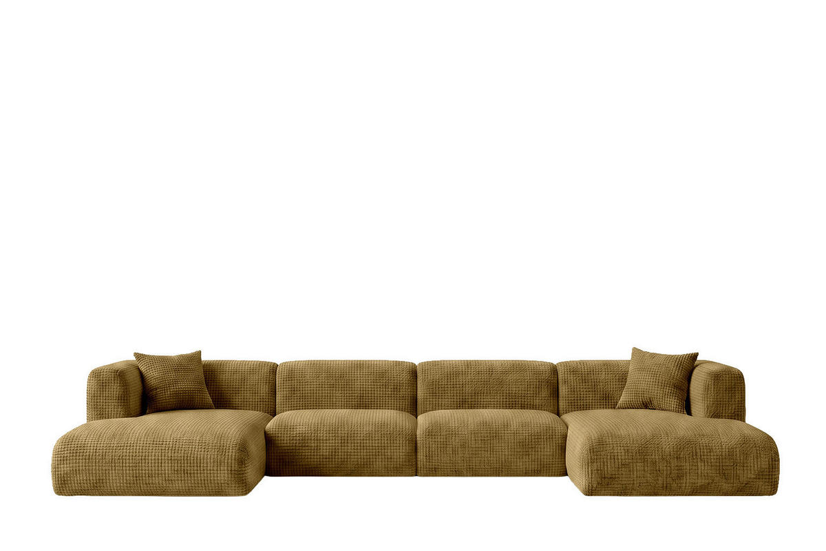 ECKSOFA U-Form, Chenille-Stoff Cremona, Olive, GRETA - Olivgrün, Holz (408/70/179cm) - Kaiser Möbel