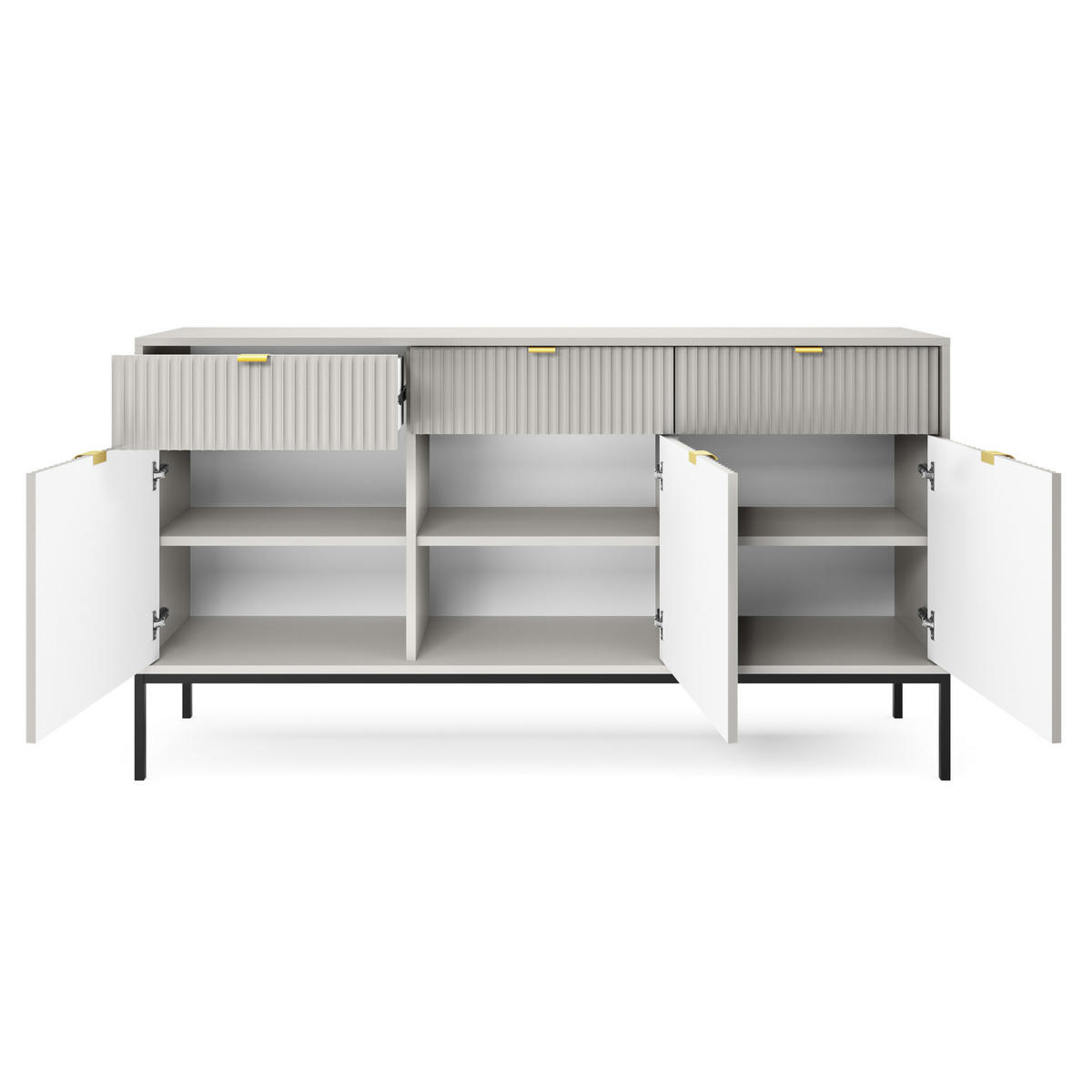 SIDEBOARD NANAIMO KOM3-3D3S Profilierte Fronten, Grau - Grau, Holzwerkstoff/Kunststoff (154/83/39cm) - Komodee