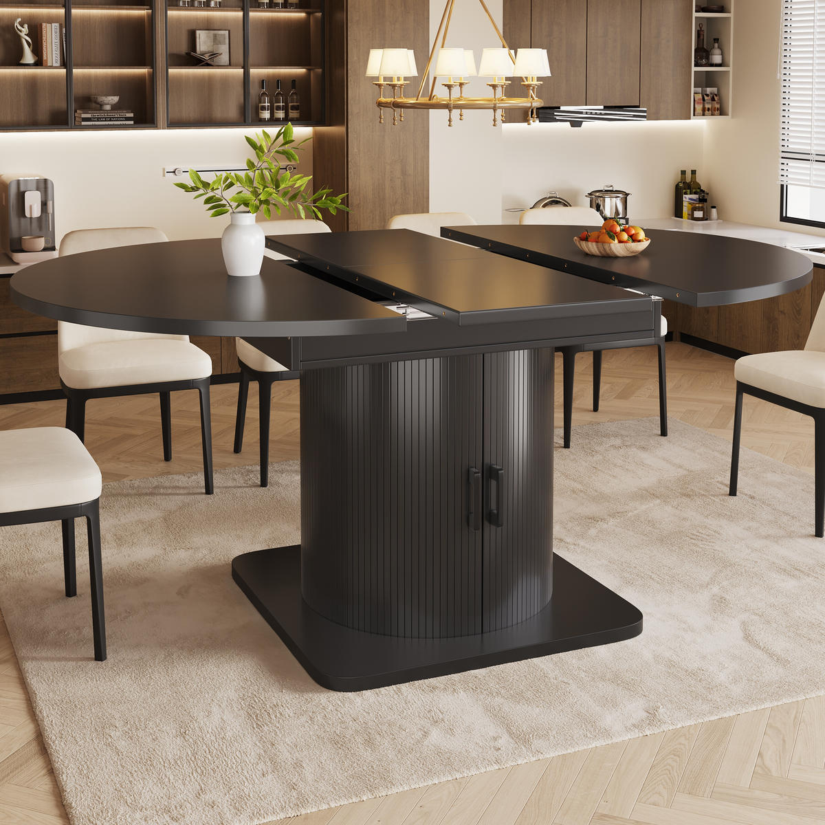 ESSTISCH Ausziehbar Stauraum MDF Schwarz - Schwarz, Metall (118/118/76cm) - FLIEKS