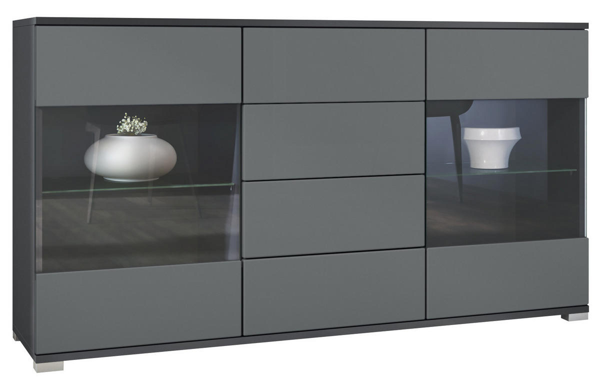 SIDEBOARD Bari Graphit Seidenmatt - Graphitfarben, Holzwerkstoff (138.5/75.5/35cm) - Vladon