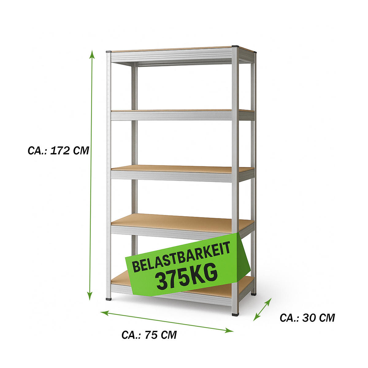 SCHWERLASTREGAL 172x30x75 cm - Silberfarben, Metall (75/172/30cm) - Bestlivings