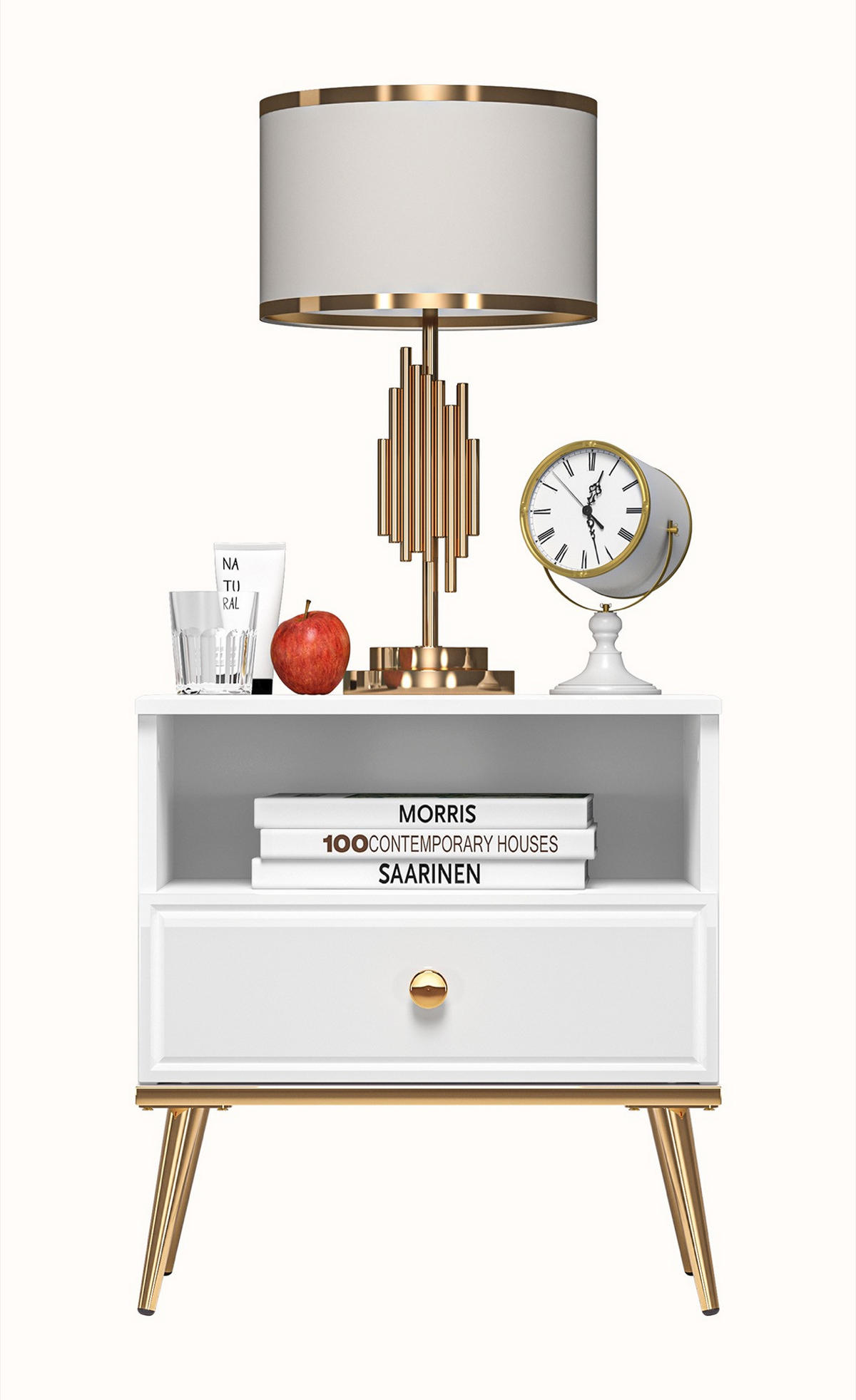 NACHTTISCH Darrby Weiß 50 cm - Goldfarben/Weiß, Holzwerkstoff/Metall (50/53/33.7cm) - Selsey