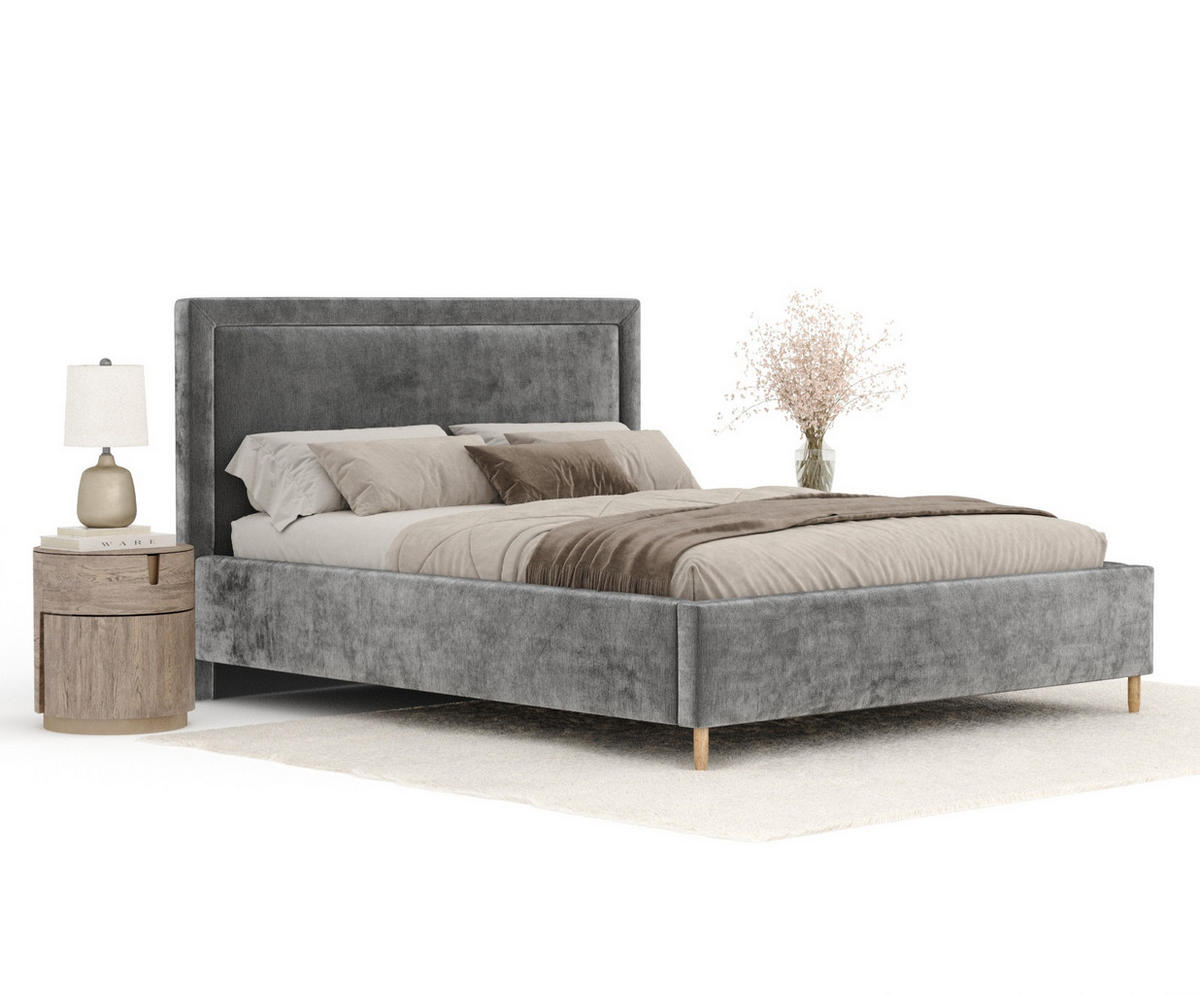 POLSTERBETT Ordina Grau 120/200 cm im Chenille-Stoff - Naturfarben/Grau, Holz/Holzwerkstoff (120/200cm) - Maison de Reve