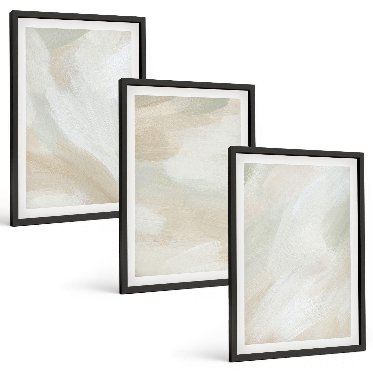 BILDER SET 3er Set - 40x60 cm Schwarzer Rahmen - Minimalismus der Farbstruktur - Schwarz, Kunststoff (40/60cm) - TULUP
