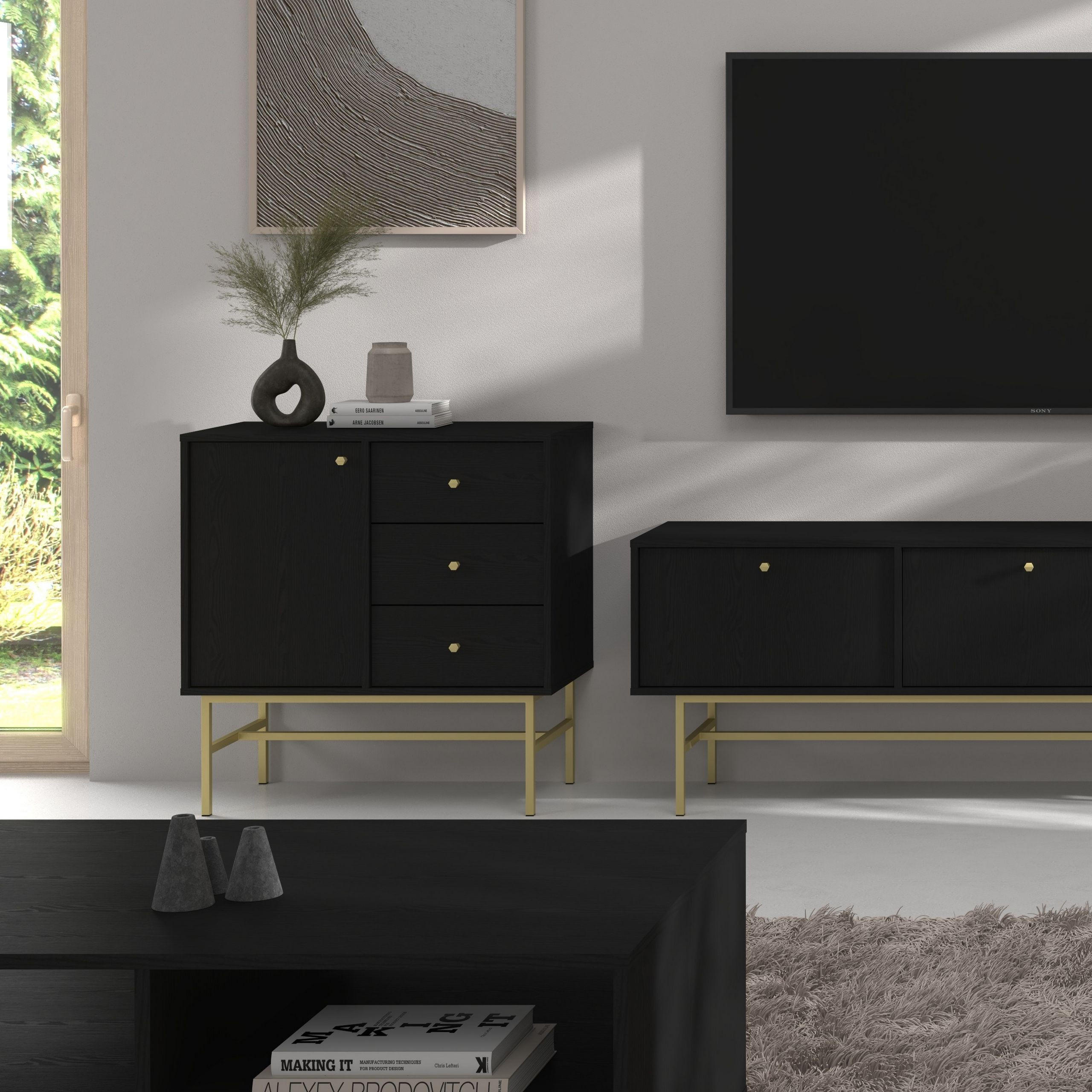 KOMMODE TORINO 84/86/41 cm mit 3 Schubladen 1 Türen Graphitfarben - Graphitfarben, Holzwerkstoff (84/86/41cm) - MASSENO