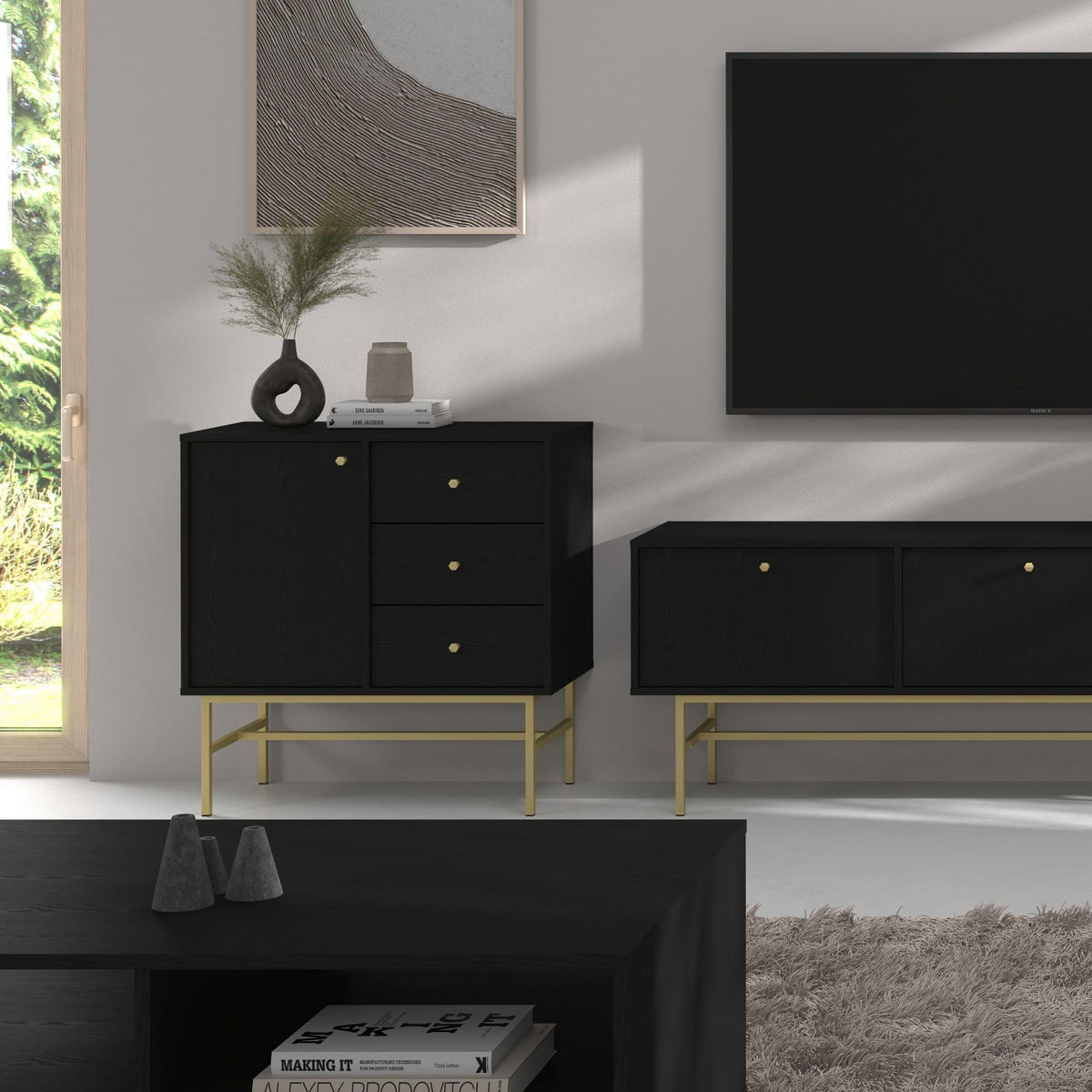 KOMMODE TORINO 84/86/41 cm mit 3 Schubladen 1 Türen Graphitfarben - Graphitfarben, Holzwerkstoff (84/86/41cm) - MASSENO