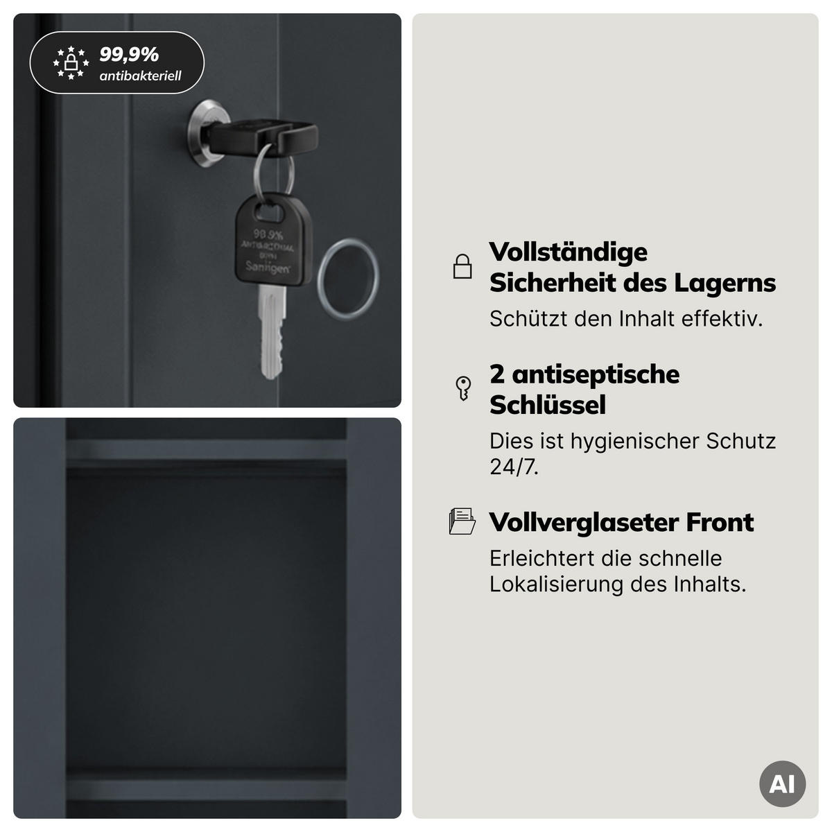 VITRINENSCHRANK Amelia 185x90x40 cm - Anthrazit, Metall (90/185/40cm) - Jan Nowak